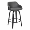 Fiesta 26 in. Swivel Faux Leather Black Wooden Bar Stool Gray FI3671216